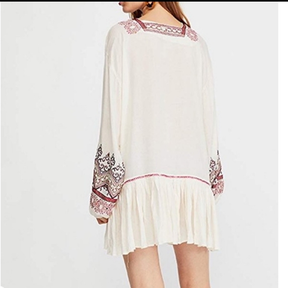 Free People Wild One Embroidered Balloon Sleeves Oversized Mini Dress Size M - Picture 2 of 9